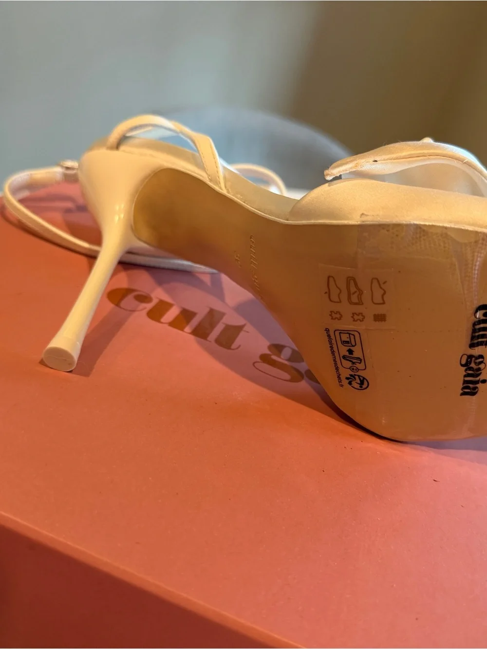 cult gaia Ivory Satin Floral Ankle-Strap Heel